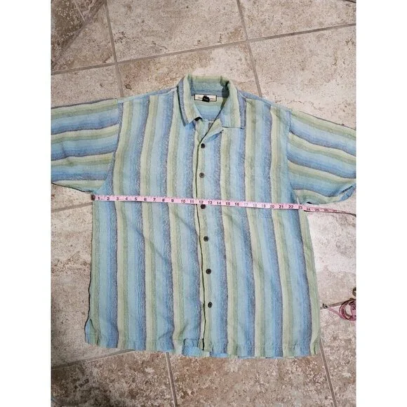 Tommy Bahama Large Silk Striped Button Down Camp Shirt Old Money Coastal Resort - Picture 6 of 7
